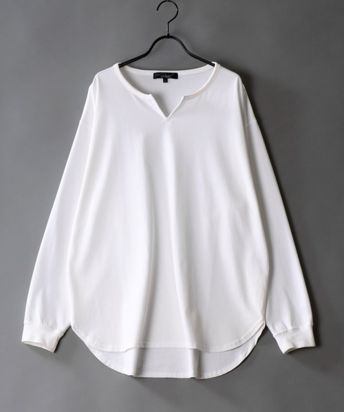 SITRY(シトリー)の「mercerization wide key neck pullover/シルケット加工 ワイド キーネック プルオーバー(Tシャツ/カットソー・メンズ・チャコールグレー/ブラック/ダークグリーン/グレイッシュブルー/ホワイト/ライトグレー・M/L/LL)」の2枚目の写真