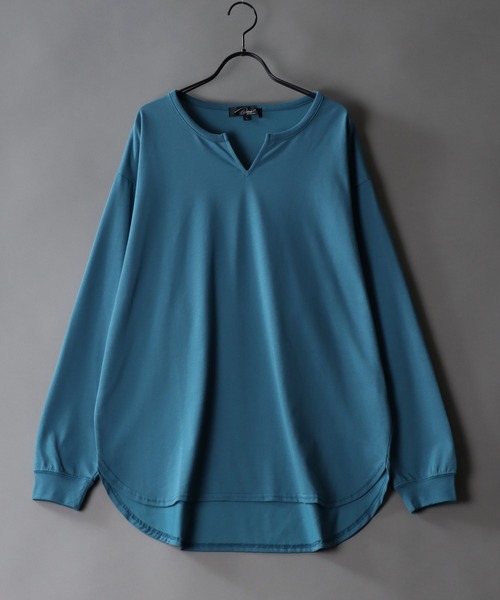 SITRY(シトリー)の「mercerization wide key neck pullover/シルケット加工 ワイド キーネック プルオーバー(Tシャツ/カットソー・メンズ・チャコールグレー/ブラック/ダークグリーン/グレイッシュブルー/ホワイト/ライトグレー・M/L/LL)」の1枚目の写真