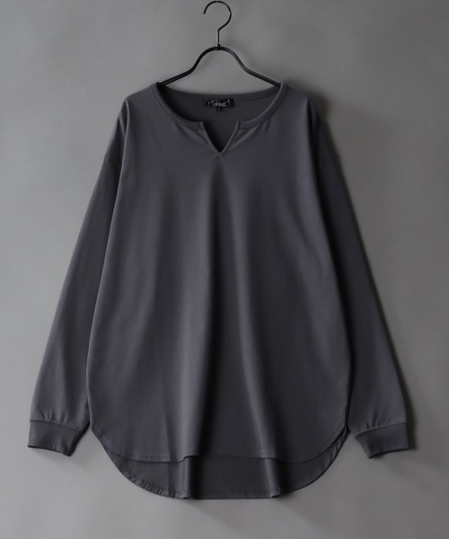 SITRY(シトリー)の「mercerization wide key neck pullover/シルケット加工 ワイド キーネック プルオーバー(Tシャツ/カットソー・メンズ・チャコールグレー/ブラック/ダークグリーン/グレイッシュブルー/ホワイト/ライトグレー・M/L/LL)」の4枚目の写真