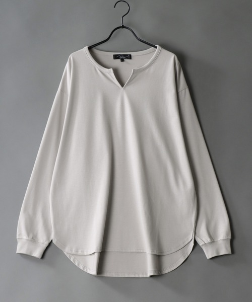 SITRY(シトリー)の「mercerization wide key neck pullover/シルケット加工 ワイド キーネック プルオーバー(Tシャツ/カットソー・メンズ・チャコールグレー/ブラック/ダークグリーン/グレイッシュブルー/ホワイト/ライトグレー・M/L/LL)」の5枚目の写真