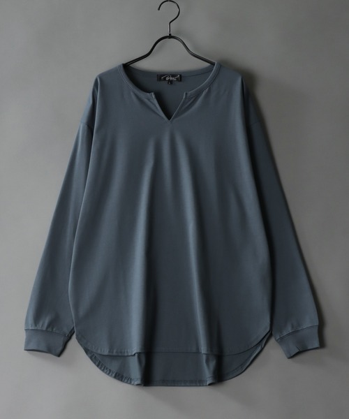 SITRY(シトリー)の「mercerization wide key neck pullover/シルケット加工 ワイド キーネック プルオーバー(Tシャツ/カットソー・メンズ・チャコールグレー/ブラック/ダークグリーン/グレイッシュブルー/ホワイト/ライトグレー・M/L/LL)」の6枚目の写真