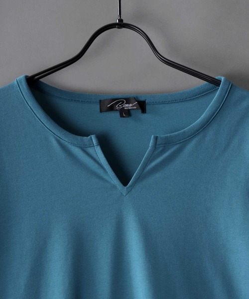 SITRY(シトリー)の「mercerization wide key neck pullover/シルケット加工 ワイド キーネック プルオーバー(Tシャツ/カットソー・メンズ・チャコールグレー/ブラック/ダークグリーン/グレイッシュブルー/ホワイト/ライトグレー・M/L/LL)」の7枚目の写真