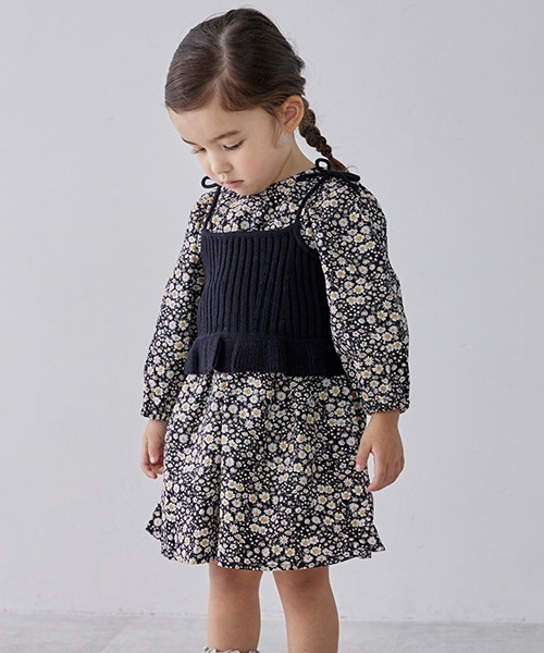 petit main（プティマイン）の「【リンク】花柄ワンピースビスチェセット★（シャツワンピース・キッズ・ブラック/ライトピンク・110cm/100cm/90cm/120cm/130cm/80ｃｍ）」の17枚目の写真