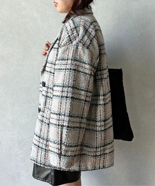 CPCM（シーピーシーエム）の「アソート柄ブークレチェックテーラードジャケット（テーラードジャケット・レディース・グレー/ブラック/ブラウン/アイボリー・FREE）」の8枚目の写真