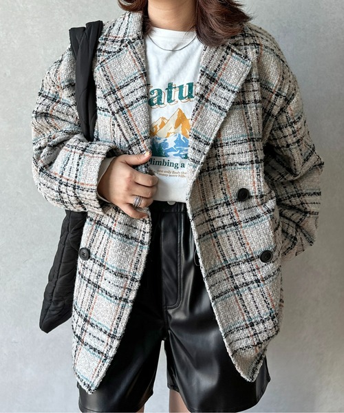 CPCM（シーピーシーエム）の「アソート柄ブークレチェックテーラードジャケット（テーラードジャケット・レディース・グレー/ブラック/ブラウン/アイボリー・FREE）」の11枚目の写真