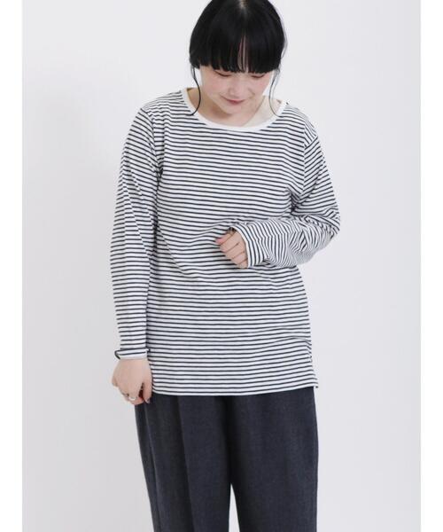 Samansa Mos2（サマンサ モスモス）の「スラブ天竺柄アソート長袖カットソー（Tシャツ/カットソー・レディース・キナリ/オフホワイト/ベージュ/ネイビー・F）」の8枚目の写真