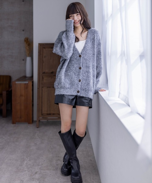 clear（クリア）の「ミックス編みオーバーサイズニットカーディガン（カーディガン/ボレロ・レディース・ブルー/グレー/アイボリー・F）」の16枚目の写真