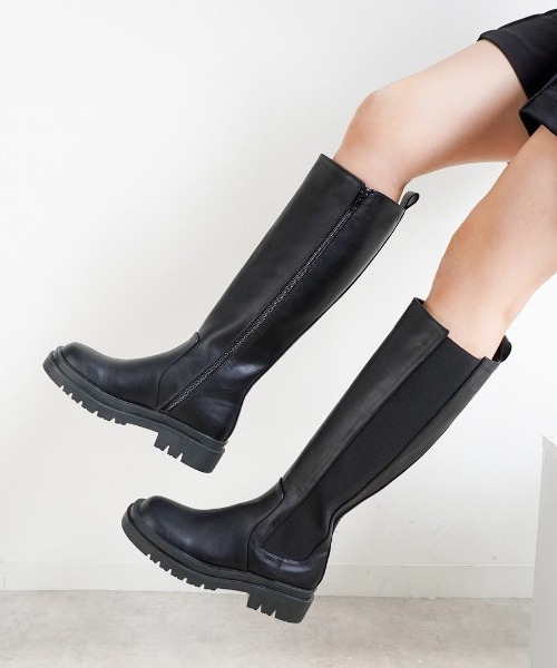 Fabby fabby(ファビィーファビィー)の「サイドゴアロングブーツ(ブーツ・レディース・オフホワイト/ブラック・LARGE/MEDIUM/SMALL)」の2枚目の写真