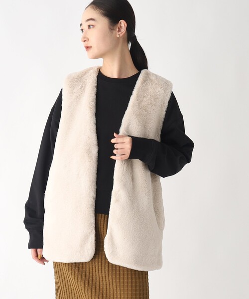 OPAQUE.CLIP（オペークドットクリップ）の「◆フェイクファーベスト【洗える】（ベスト・レディース・アイボリー/チャコールグレー・00）」の9枚目の写真