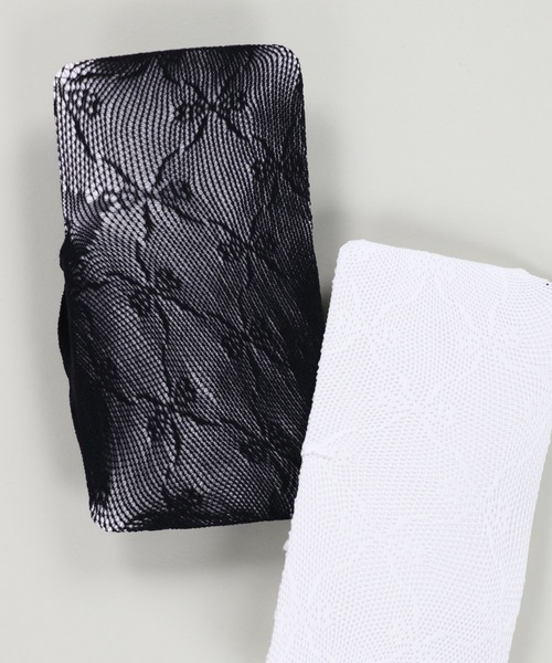 SPINNS（スピンズ）の「カラーレースタイツ リボン 網タイツ シースルータイツ（タイツ/ストッキング・レディース・ホワイト/ブラック・ONESIZE）」の8枚目の写真