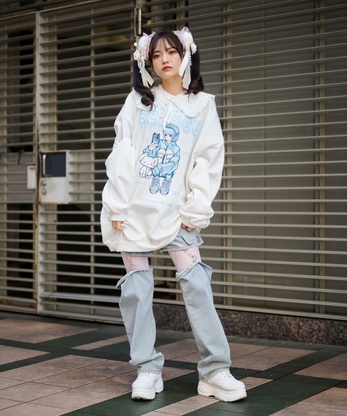 SPINNS（スピンズ）の「カラーレースタイツ リボン 網タイツ シースルータイツ（タイツ/ストッキング・レディース・ホワイト/ブラック・ONESIZE）」の10枚目の写真