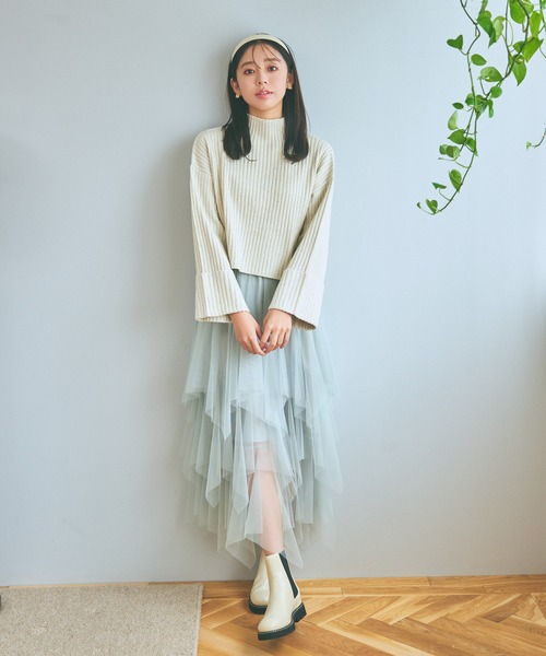 mysty woman（ミスティウーマン）の「チュールヘムティアードスカート 988046（スカート・レディース・ライトグリーン/アイボリー/ブラック・FREE）」の5枚目の写真