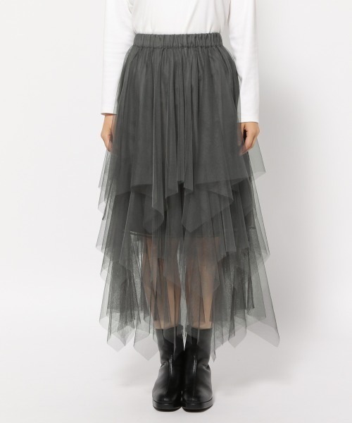 mysty woman（ミスティウーマン）の「チュールヘムティアードスカート 988046（スカート・レディース・ライトグリーン/アイボリー/ブラック・FREE）」の8枚目の写真
