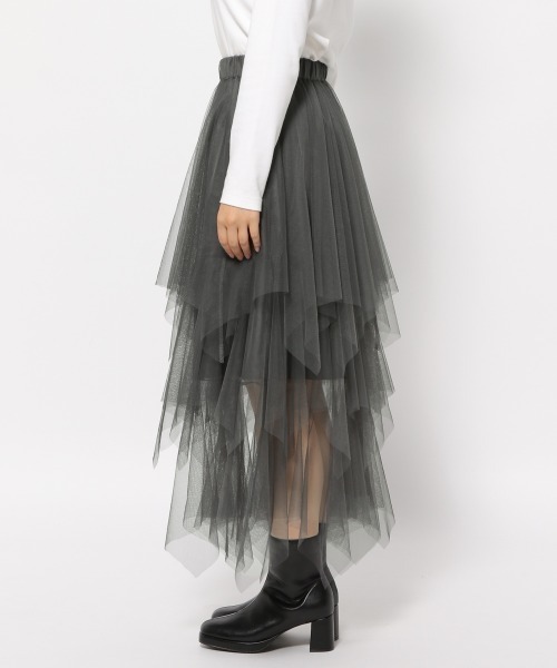 mysty woman（ミスティウーマン）の「チュールヘムティアードスカート 988046（スカート・レディース・ライトグリーン/アイボリー/ブラック・FREE）」の9枚目の写真