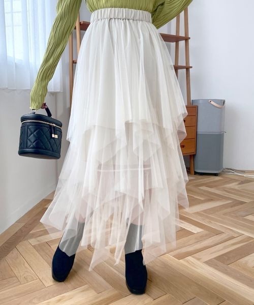 mysty woman（ミスティウーマン）の「チュールヘムティアードスカート 988046（スカート・レディース・ライトグリーン/アイボリー/ブラック・FREE）」の20枚目の写真