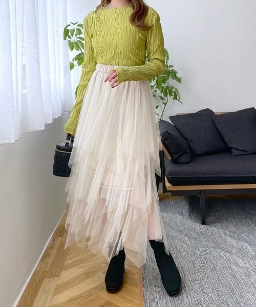 mysty woman（ミスティウーマン）の「チュールヘムティアードスカート 988046（スカート・レディース・ライトグリーン/アイボリー/ブラック・FREE）」の21枚目の写真