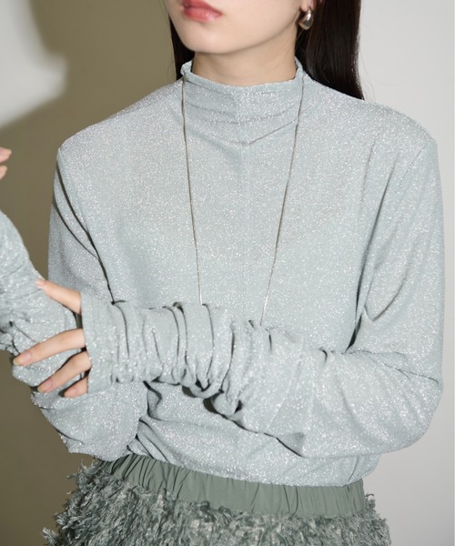 SEAVALLEY グリッターシャーリングトップ ホワイト SEA シー Seavalley