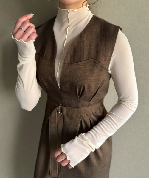 ウエストタックキーネックジャンパースカート定価41,800円 ウエストタックキーネックジャンパースカート