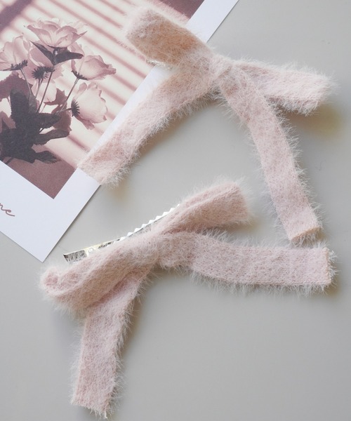 2個セット 】 ふわふわ ニット リボン ヘアクリップ（バレッタ/ヘア