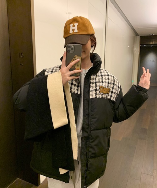 セール】チェック切替フェイクダウンジャケット（ダウンジャケット