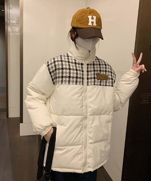 セール】チェック切替フェイクダウンジャケット（ダウンジャケット
