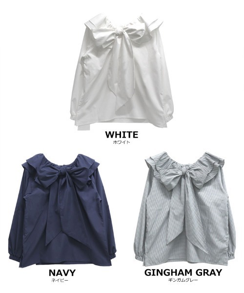 DONOBAN(ドノバン)の「【ギンガムグレー/ZOZO限定カラー】2wayリボンブラウス(シャツ/ブラウス・レディース・ホワイト/グレー系その他/ネイビー・F)」の11枚目の写真