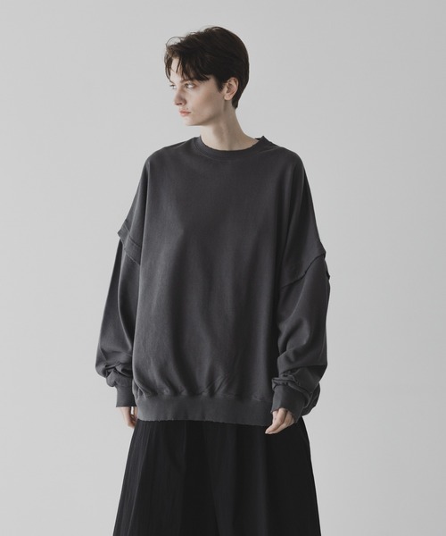 remer ルーズオーバーハーフダッフル ラッフルカラーニットプルオーバー