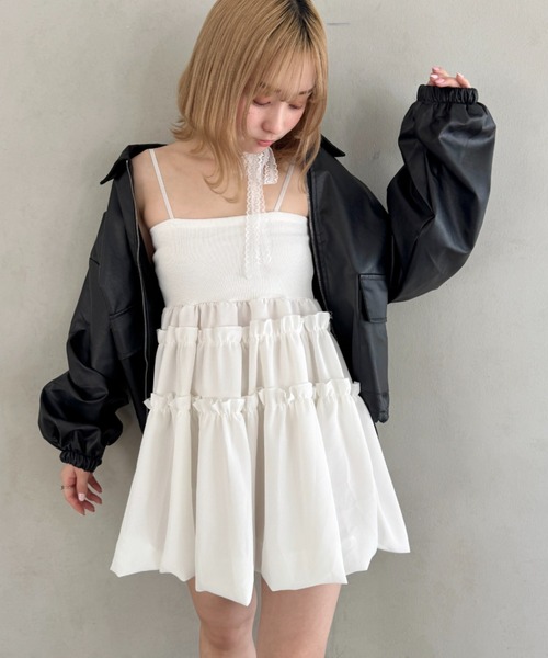 Loueme（ルエム）の「バルーンティアードキャミワンピース（ワンピース・レディース・ブラック/ホワイト・FREE）」の9枚目の写真