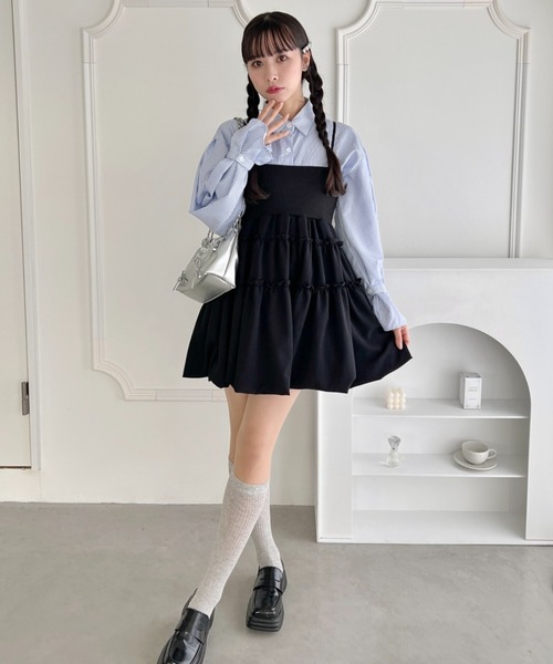 Loueme（ルエム）の「バルーンティアードキャミワンピース（ワンピース・レディース・ブラック/ホワイト・FREE）」の6枚目の写真