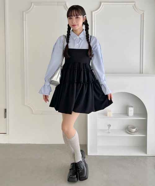 Loueme（ルエム）の「バルーンティアードキャミワンピース（ワンピース・レディース・ブラック/ホワイト・FREE）」の7枚目の写真