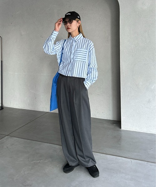 新品タグ付き バックレースアップストライプシャツ バックレースアップストライプシャツ[品番：NCLW0009864]｜NICE CLAUP