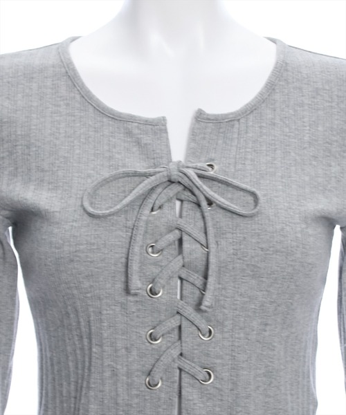 clear（クリア）の「フロントレースアップリブカットソー≪2024SS新作≫（Tシャツ/カットソー・レディース・ブラック/オフホワイト/グリーン/杢グレー/サックスブルー・F）」の11枚目の写真