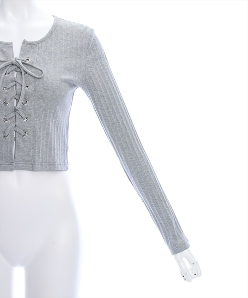 clear（クリア）の「フロントレースアップリブカットソー≪2024SS新作≫（Tシャツ/カットソー・レディース・ブラック/オフホワイト/グリーン/杢グレー/サックスブルー・F）」の10枚目の写真