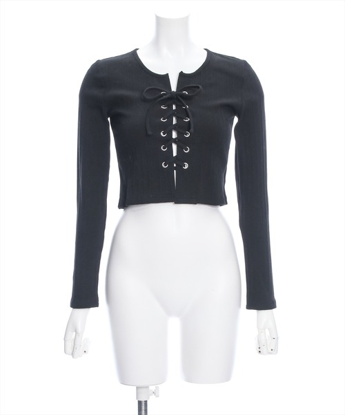 clear（クリア）の「フロントレースアップリブカットソー≪2024SS新作≫（Tシャツ/カットソー・レディース・ブラック/オフホワイト/グリーン/杢グレー/サックスブルー・F）」の21枚目の写真