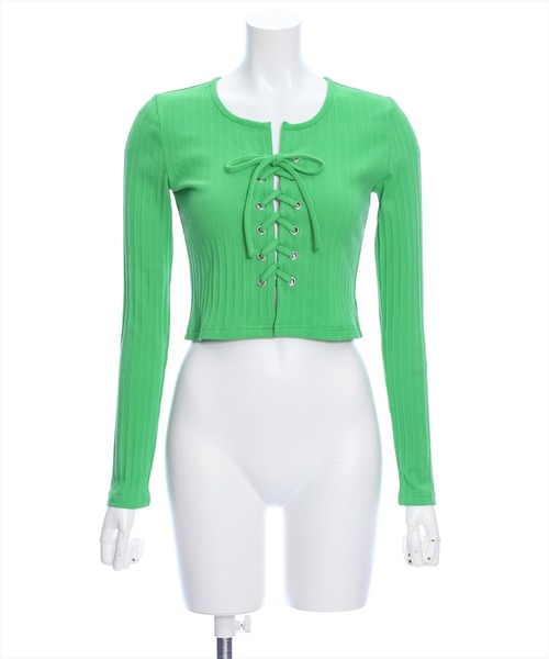 clear（クリア）の「フロントレースアップリブカットソー≪2024SS新作≫（Tシャツ/カットソー・レディース・ブラック/オフホワイト/グリーン/杢グレー/サックスブルー・F）」の22枚目の写真