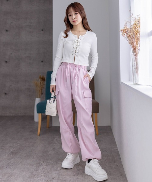 clear（クリア）の「フロントレースアップリブカットソー≪2024SS新作≫（Tシャツ/カットソー・レディース・ブラック/オフホワイト/グリーン/杢グレー/サックスブルー・F）」の13枚目の写真