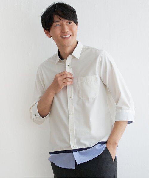 ikka（イッカ）の「7分袖オックス裾切り替えシャツ（シャツ/ブラウス・メンズ・グレー/ネイビー/ホワイト・S/M/L/XL）」の8枚目の写真