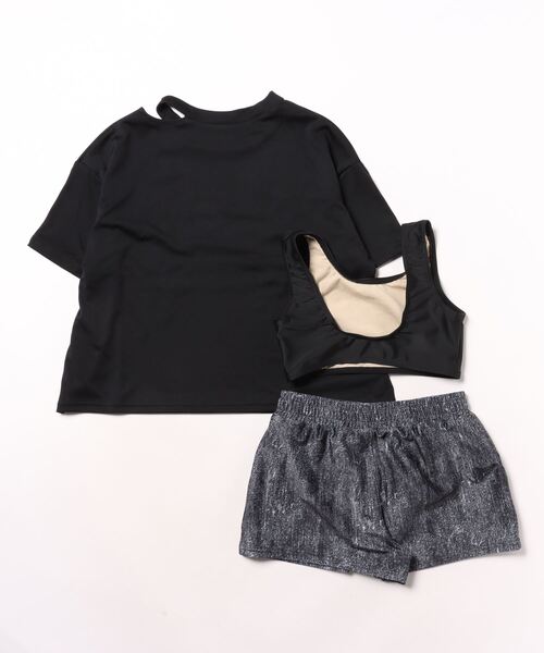 Ocean Pacific(オーシャンパシフィック)の「【OP/オーピー】キッズ水着3点セット Tシャツ付き ブラトップ ボードショーツ スクール水着 水陸両用(水着・キッズ・ブラック/オフホワイト・130/140/150/160/170)」の3枚目の写真