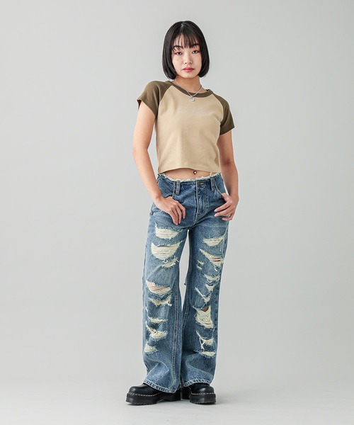 X-girl（エックスガール）の「RIPPED DENIM PANTS（デニムパンツ