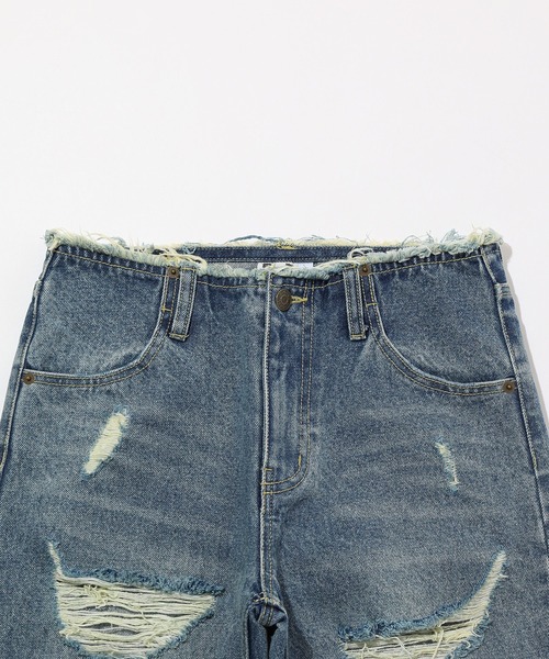 X-girl（エックスガール）の「RIPPED DENIM PANTS（デニムパンツ・レディース・ブラック/ライトインディゴブルー・S/M）」の14枚目の写真