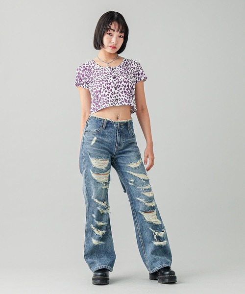 X-girl（エックスガール）の「RIPPED DENIM PANTS（デニムパンツ