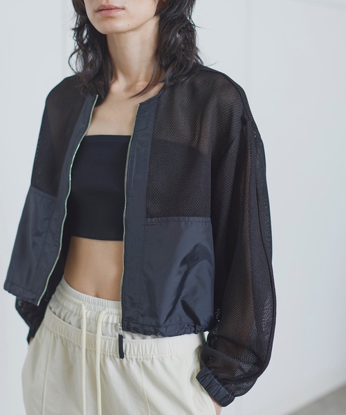 TENTO（テント）の「クロップドシアーメッシュブルゾン（ブルゾン・レディース・ブラック/アイボリー・FREE）」の4枚目の写真