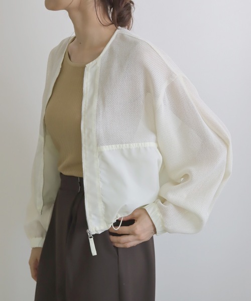 TENTO（テント）の「クロップドシアーメッシュブルゾン（ブルゾン・レディース・ブラック/アイボリー・FREE）」の9枚目の写真