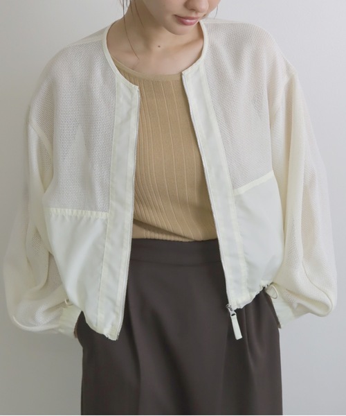 TENTO（テント）の「クロップドシアーメッシュブルゾン（ブルゾン・レディース・ブラック/アイボリー・FREE）」の16枚目の写真