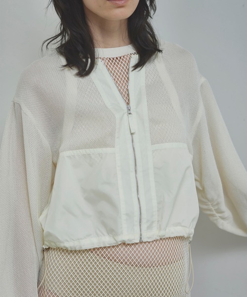 TENTO（テント）の「クロップドシアーメッシュブルゾン（ブルゾン・レディース・ブラック/アイボリー・FREE）」の13枚目の写真