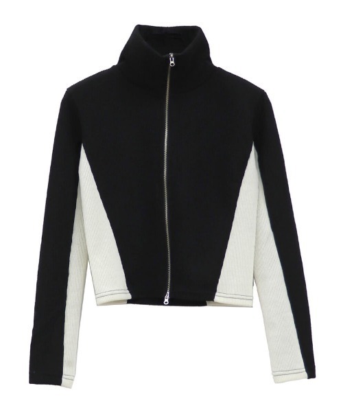 LVEU.(ラブユ.)の「【LVEU.】バイカラーダブルジップトップス / トップス ニット リブ バイカラー 配色 ジップ ハイネック クロップド ショート ブラック ホワイト(Tシャツ/カットソー・レディース・ブラック/ホワイト・FREE)」の16枚目の写真