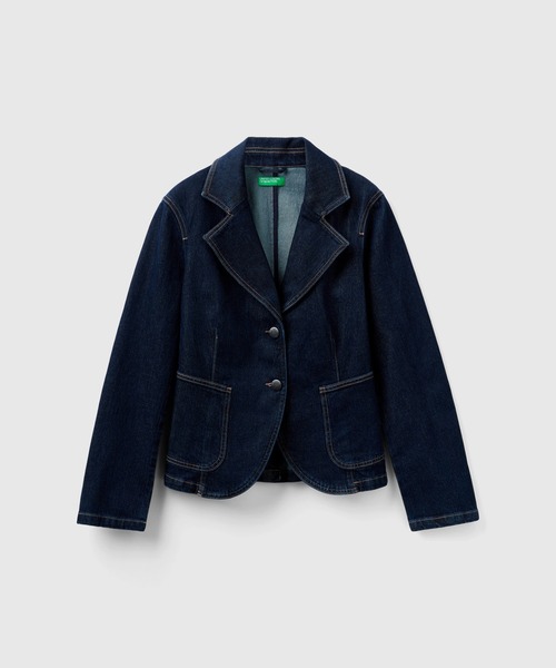 BENETTON (UNITED COLORS OF BENETTON)（ベネトンユナイテッドカラーズオブベネトン）の「ヴィンテージ風デニムジャケット（デニムジャケット・レディース・ダークインディゴブルー・SMALL/MEDIUM/X-SMALL/XX-SMALL）」の5枚目の写真