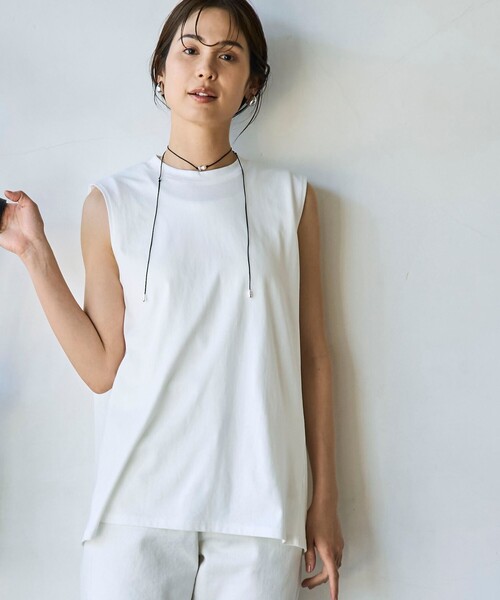coen(コーエン)の「【RONEL】タックノースリーブトップス(Tシャツ/カットソー・レディース・ブラック/クリーム/オフホワイト/ベージュ・S/M)」の5枚目の写真