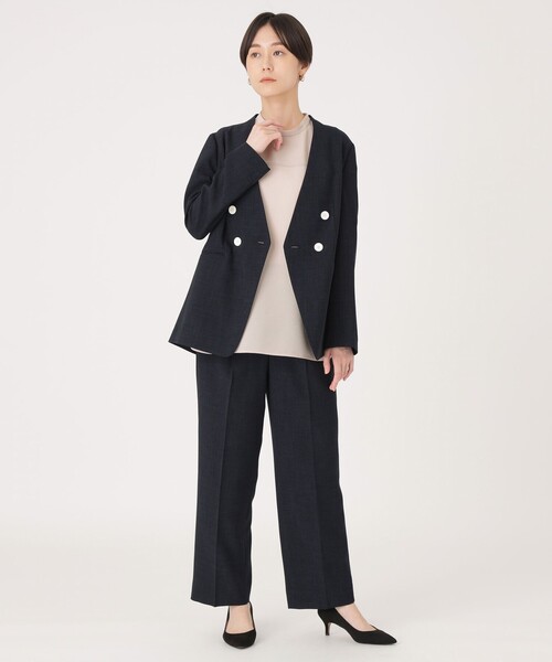 CAST:（キャストコロン）の「【洗える/セットアップ】リネンライクノーカラージャケット（ノーカラージャケット・レディース・オフホワイト/ネイビー/ベージュ・S/M）」の6枚目の写真