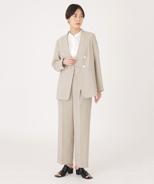 CAST:（キャストコロン）の「【洗える/セットアップ】リネンライクノーカラージャケット（ノーカラージャケット・レディース・オフホワイト/ネイビー/ベージュ・S/M）」の7枚目の写真